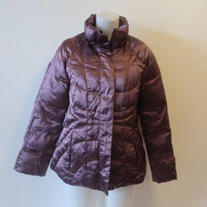 Womens 1 Madison Purple Satin Down Puffer Jacket L *